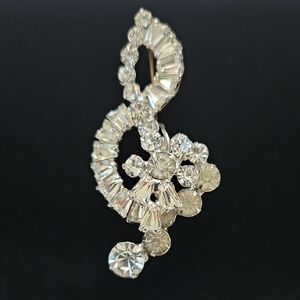 Juliana Silver Tone Treble Clef Note With Rhinestone Brooch